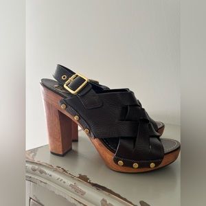 Tory Burch Leather Wood Heels Size 10
